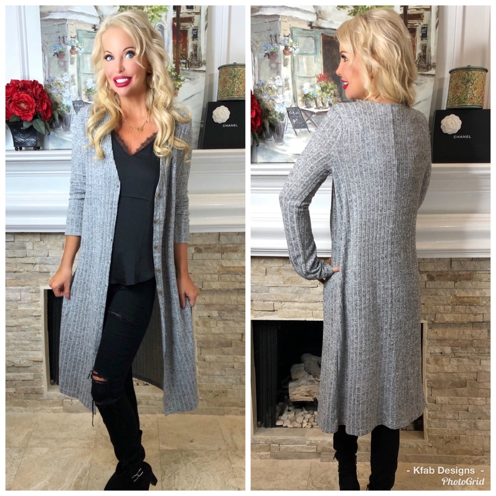 ❤️LAST 1! Longline Ribbed Button Down Slim Fit Cardigan! - Picture 1 of 6
